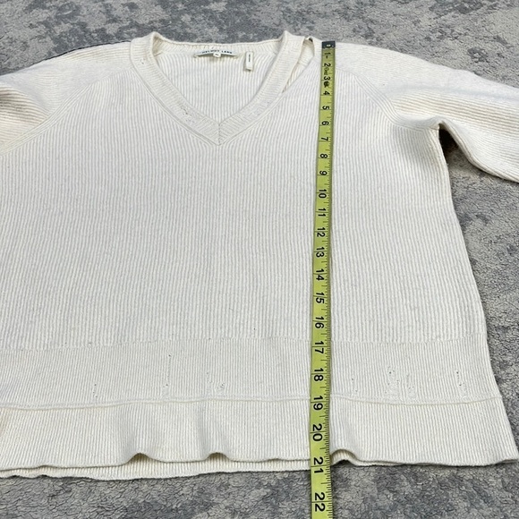 Helmut Lang Distressed V Neck Sweater Cut Out Rib Knit Off White Sz XS - Picture 8 of 16